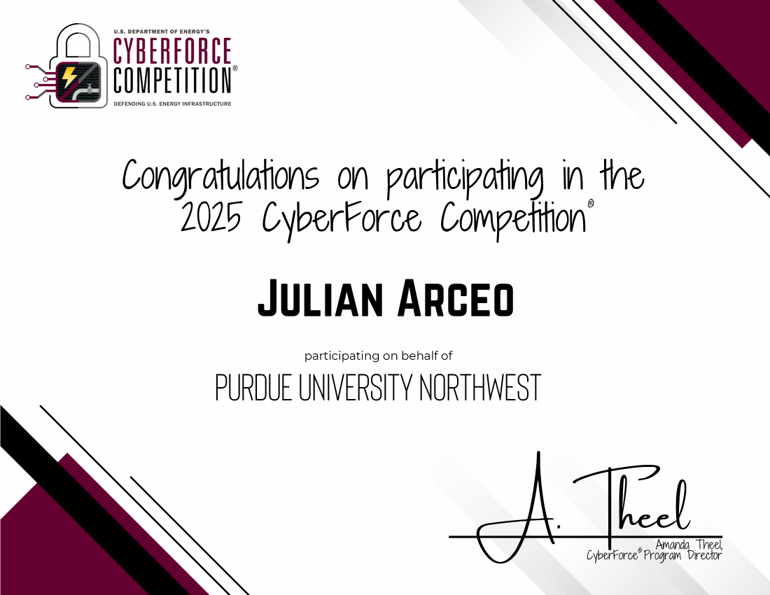 CyberForce Competition certificate preview