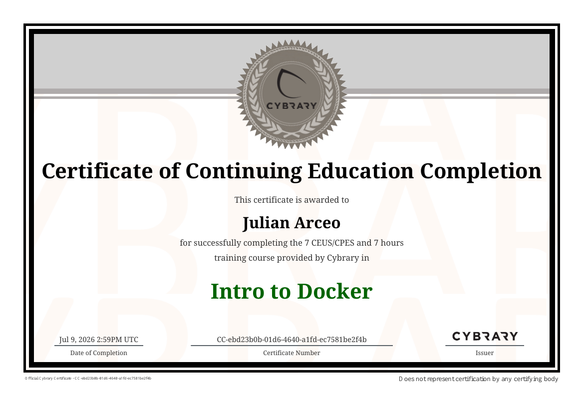 Intro to Docker certificate preview